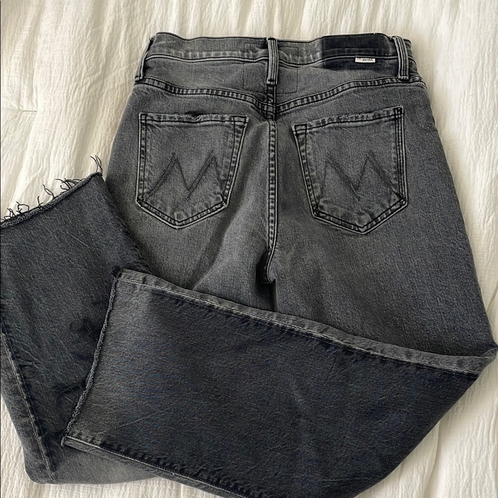 Gray Denim Jeans with Frayed Hem